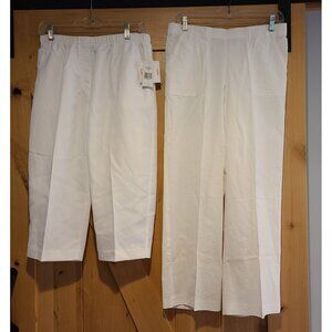 New! Lot of 2 Kim Rogers Alfred Dunner Size 12P Petite White Capri & Pants Pull